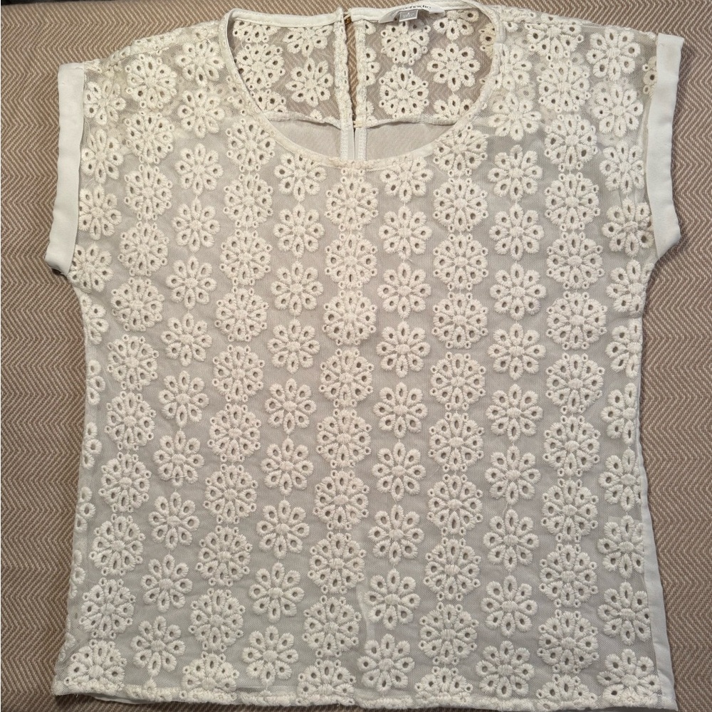 Charming Charlie Cream Sheer Floral Lace Top Sz Small Festival Boho Cottagecore